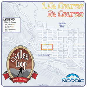 The Alley Loop Nordic Marathon 1.5k 3k course map
