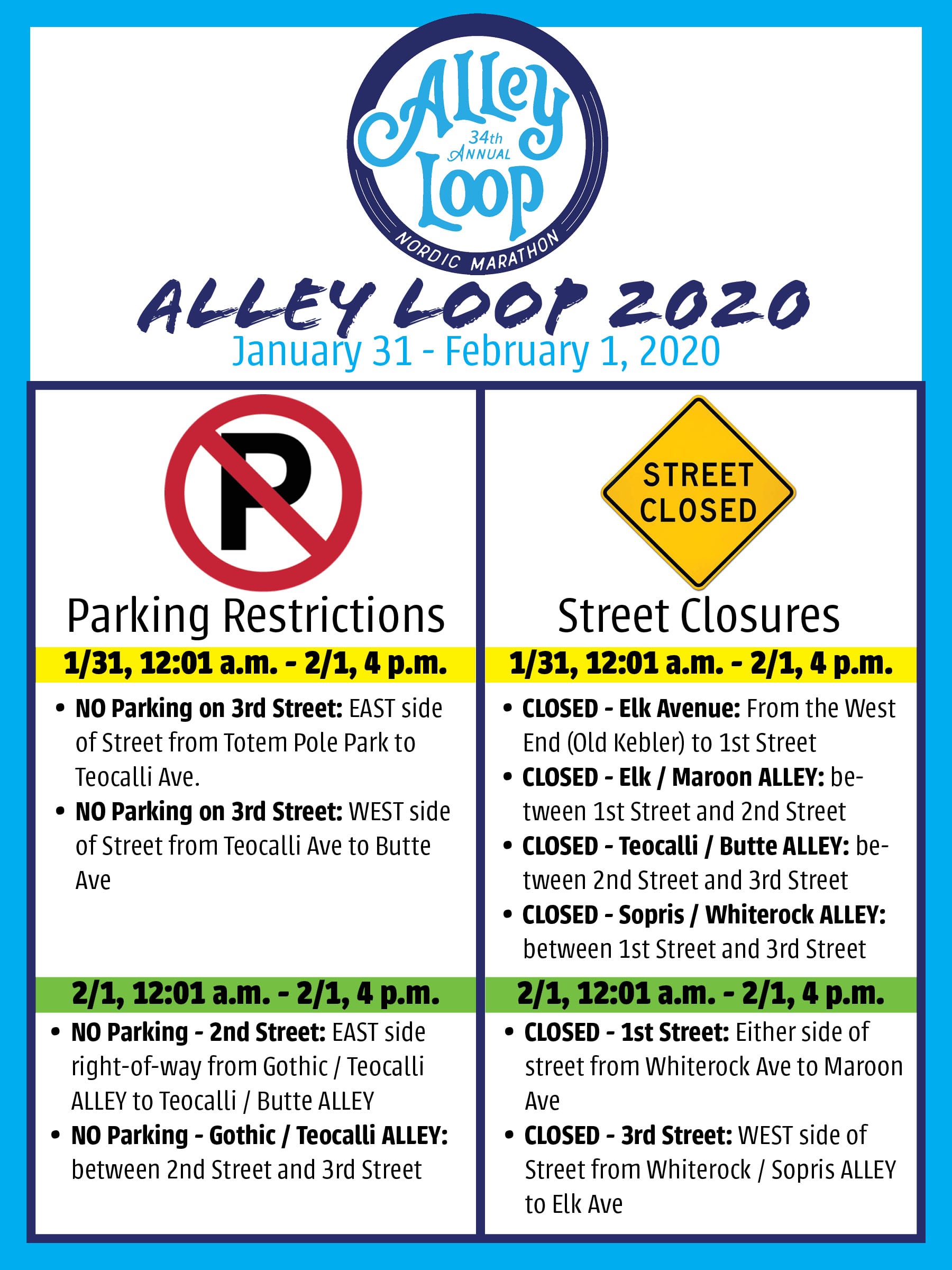 Alley Loop 2020 parking restrictions and street closures