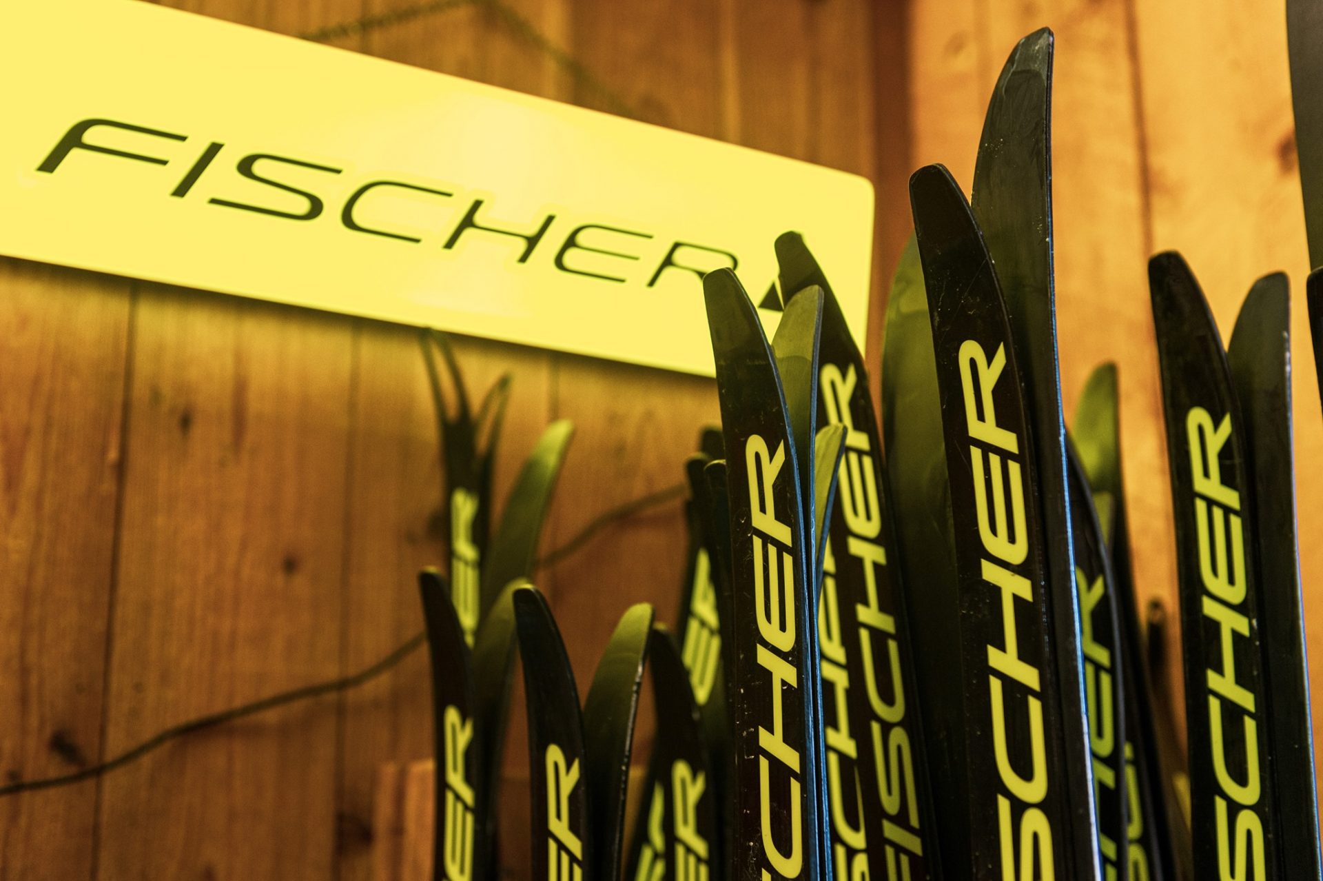 Fischer cross country skis and logo light