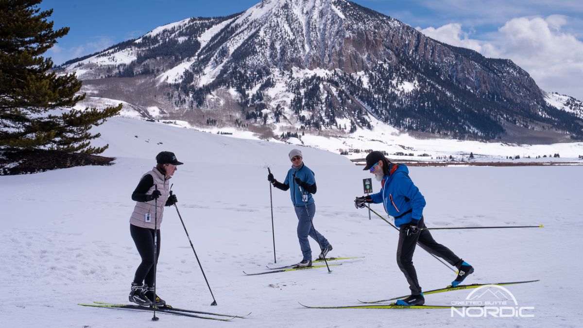 Classic skiers in a Crested Butte Nordic Masters clinic