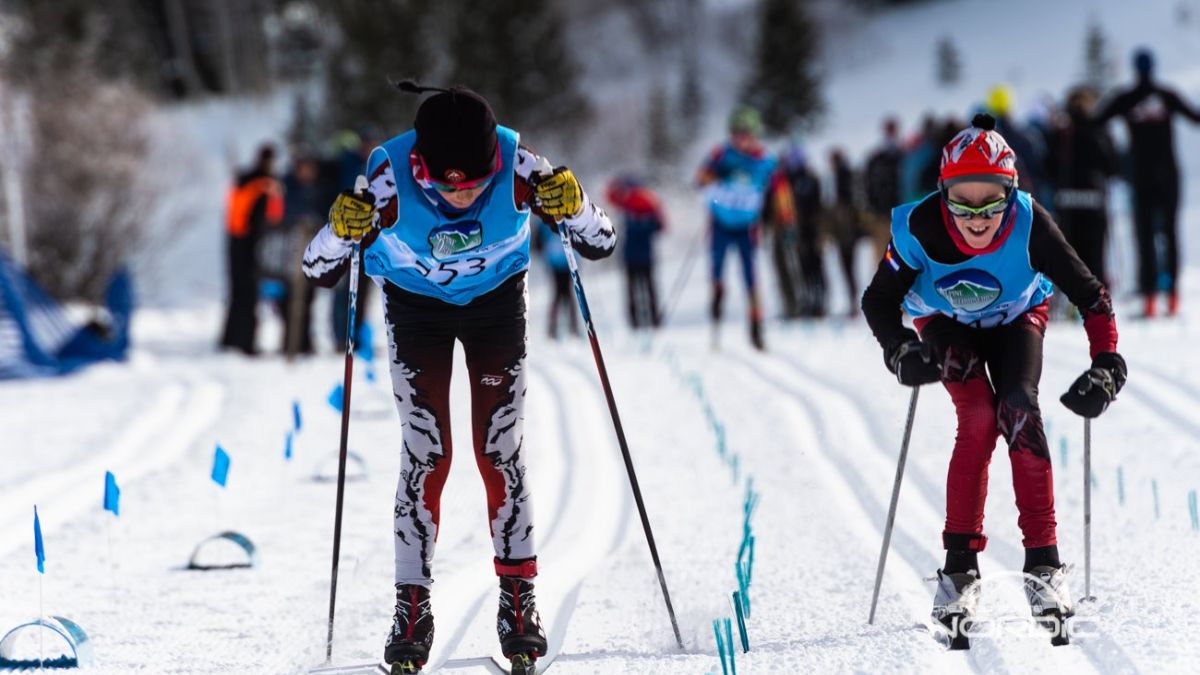 Youth racers moving fast in a classic ski race near Crested Butte