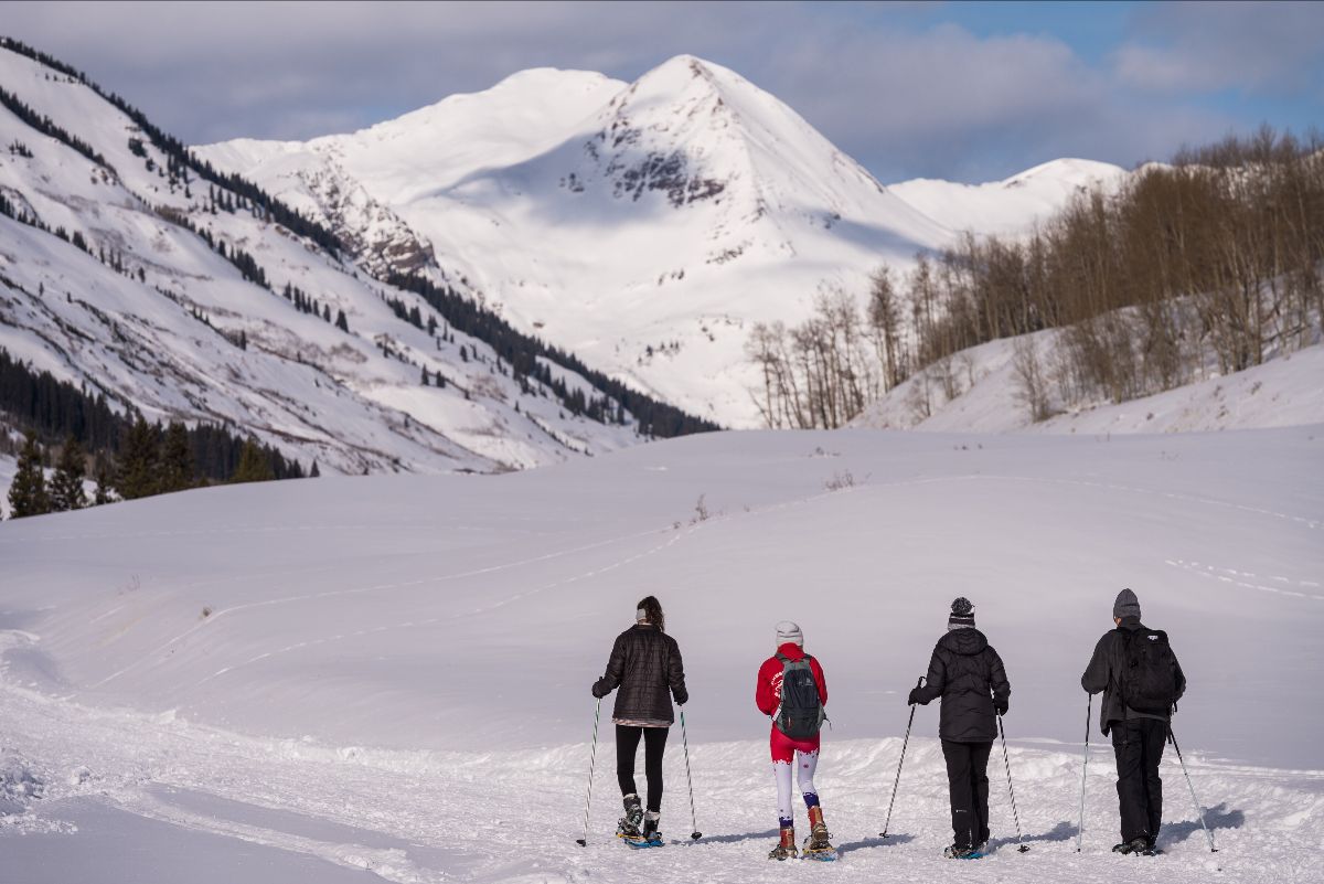 Snowshoe tour going out Slate River near Crested Butte