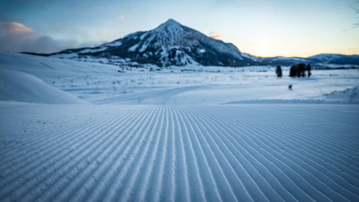 Mt Crested Butte with groomed trail in the foreground