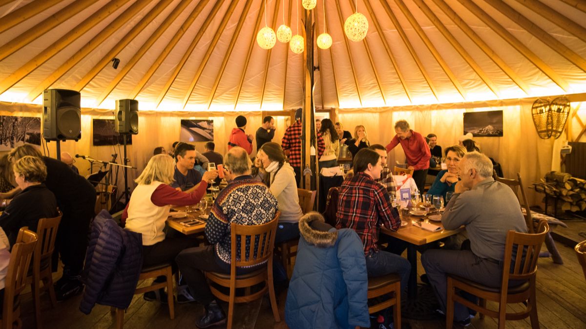 Dinner scene inside the Magic Meadows Yurt