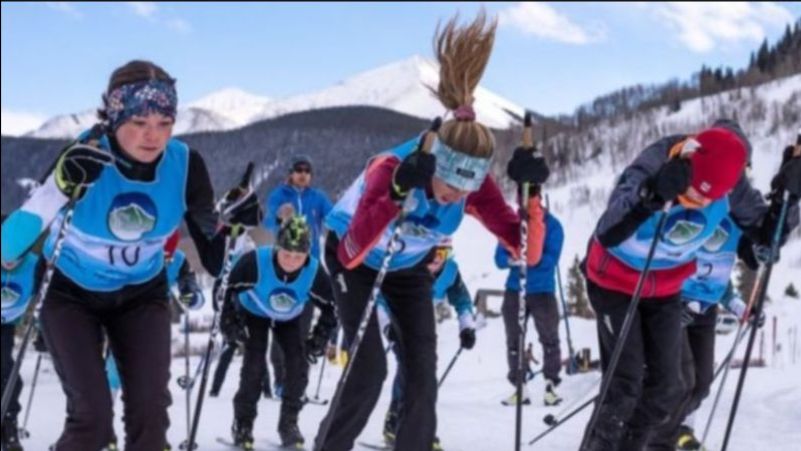 Youth skiers at a race start in Crested Butte