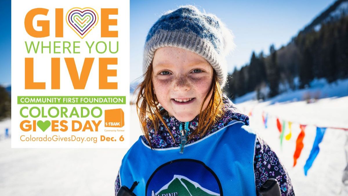 Colorado Gives Day logo with one of our young skiers