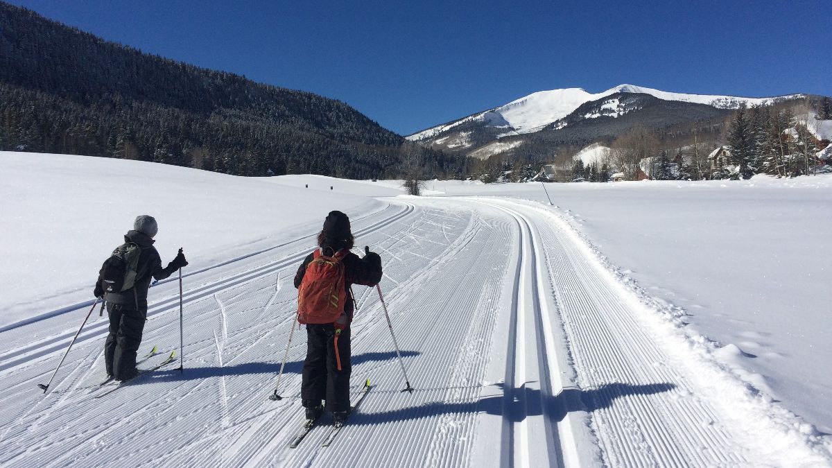 Children out for a ski on groomed trails near Crested Butte